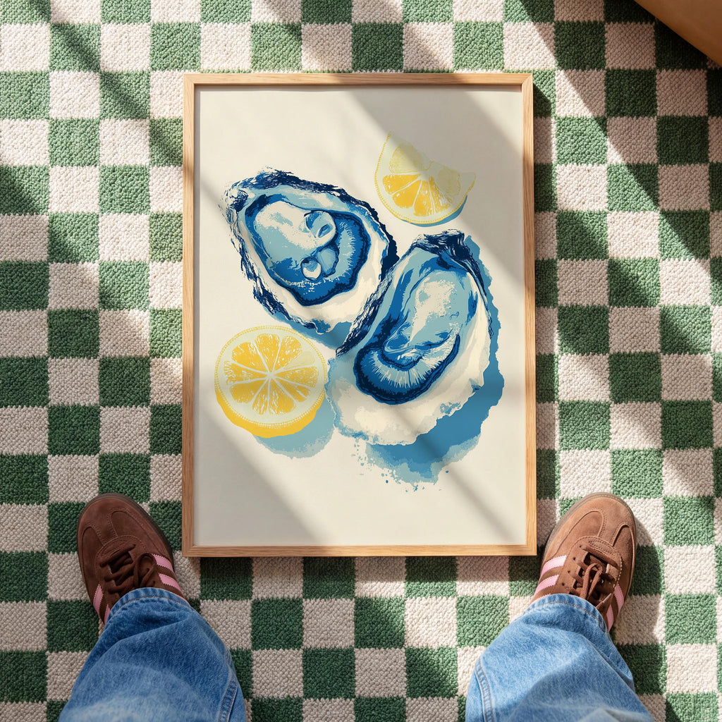 Oyster Wall Art Print, Lemon Seafood Poster, Coastal Kitchen Decor