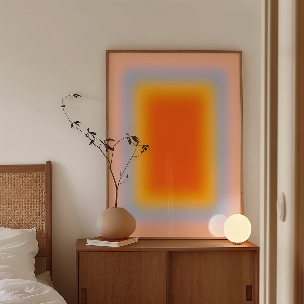 Sunset Wall Art Print, Orange Yellow Gradient, Soft Abstract Room Decor