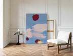 Blue Abstract Wall Art, Red Brush Stroke Painting, Modern Contemporary Poster Decor