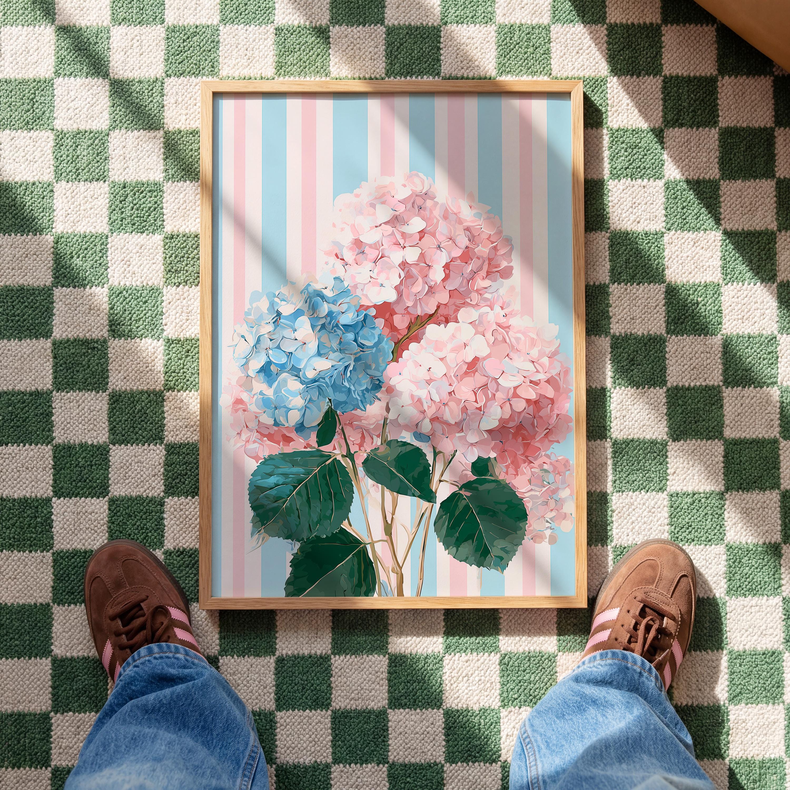 Hydrangea Wall Art Digital Download, Blue and Pink Floral Printable Home Decor