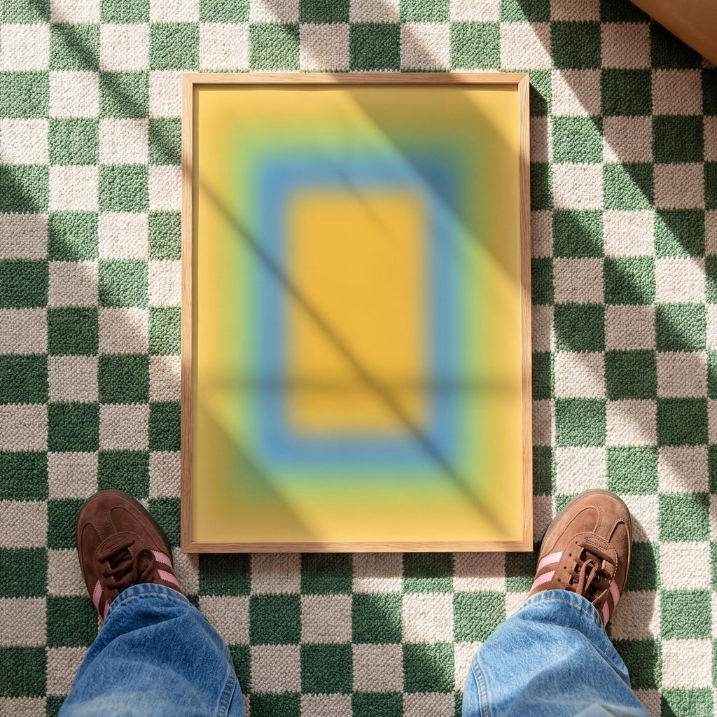 Yellow Gradient Art Print, Blue Green Abstract Poster, Soft Modern Wall Decor