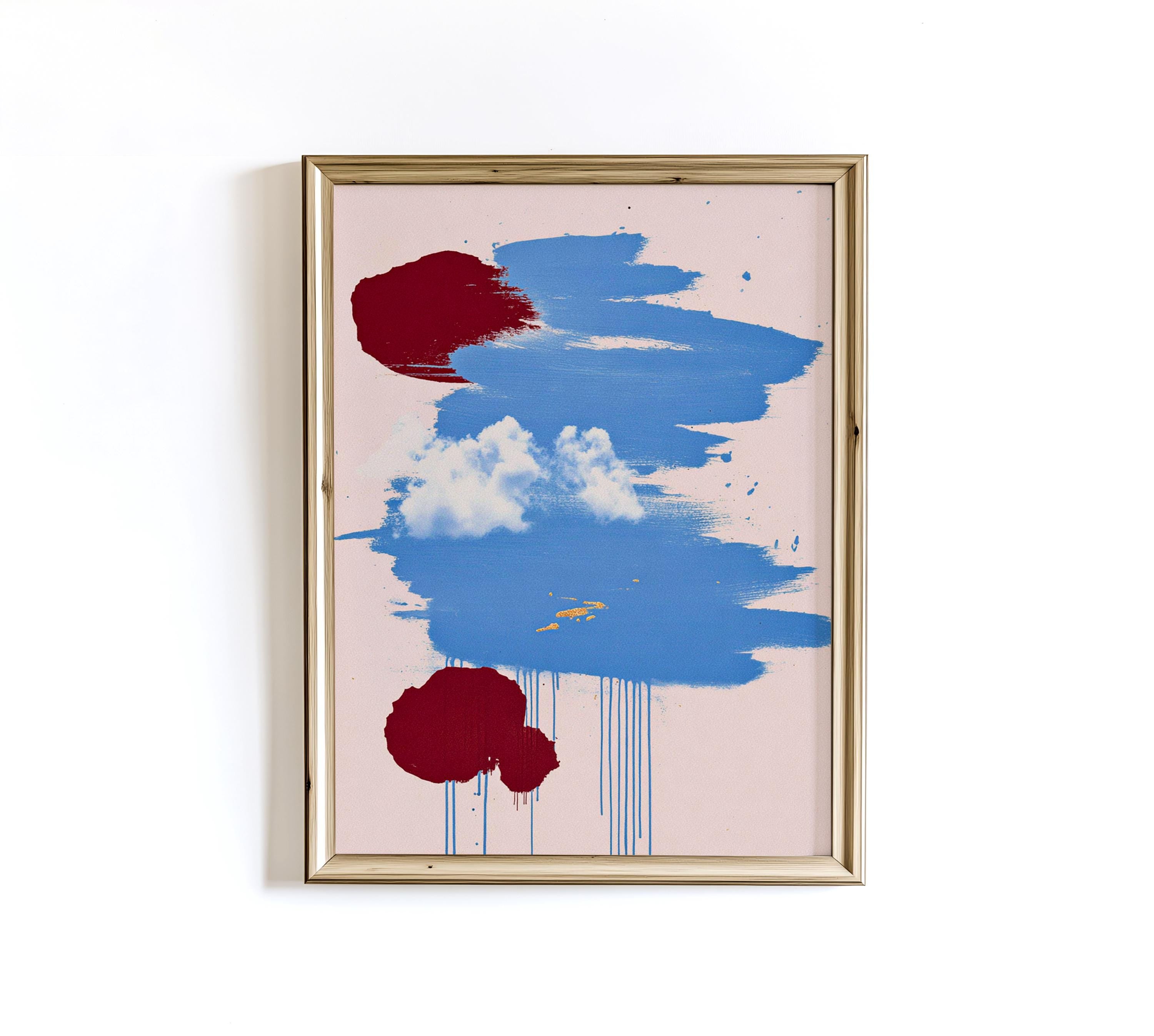 Blue Beige Wall Art, Abstract Wall Print, Vintage Decor