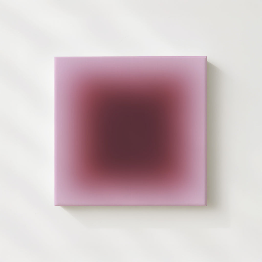 square gradient wall art with deep burgundy center and soft pink edges