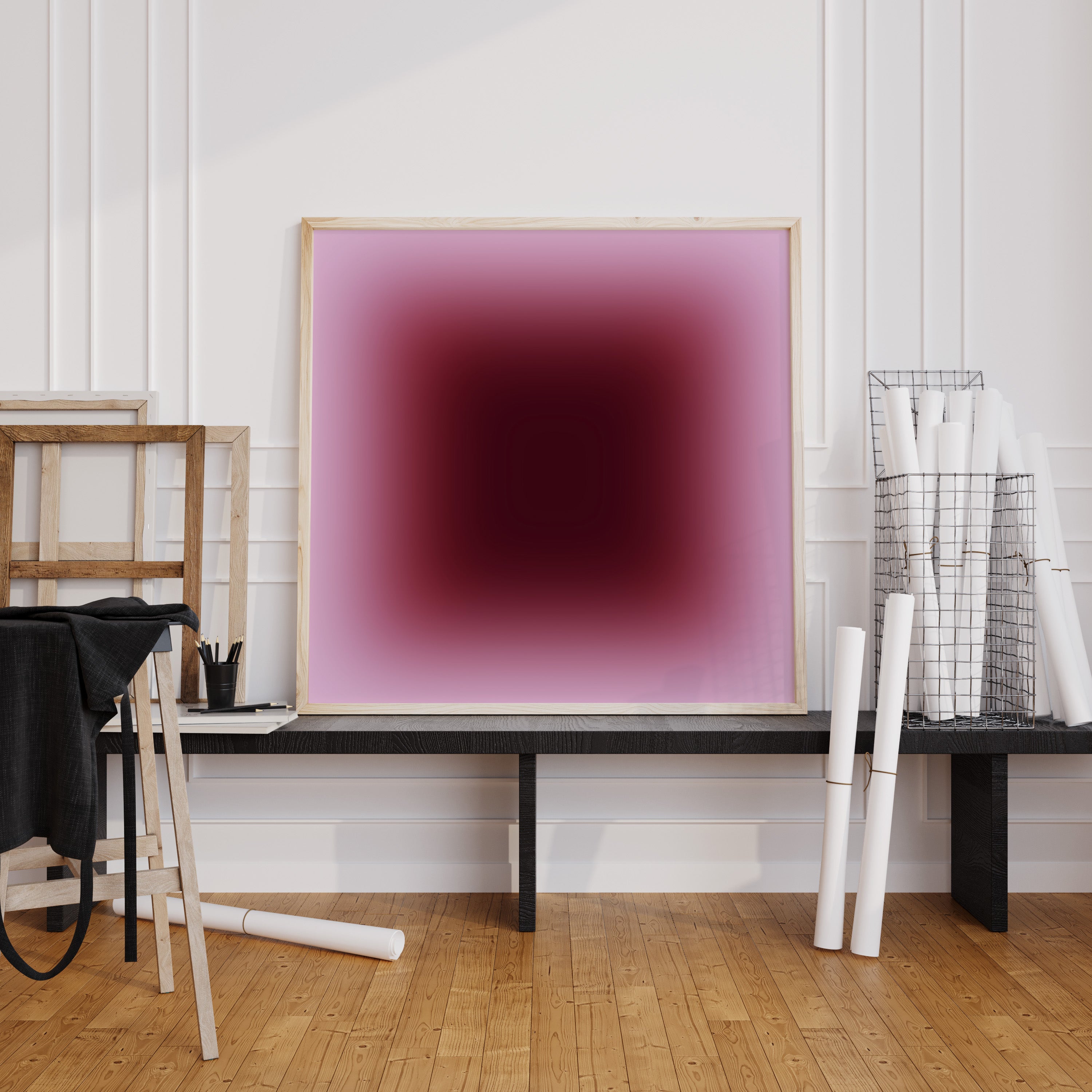 abstract square canvas art featuring smooth transition of burgundy and lilac shades