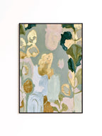 Sage Green Floral Art Print, Gold Abstract Botanical Painting, Soft Wall Decor