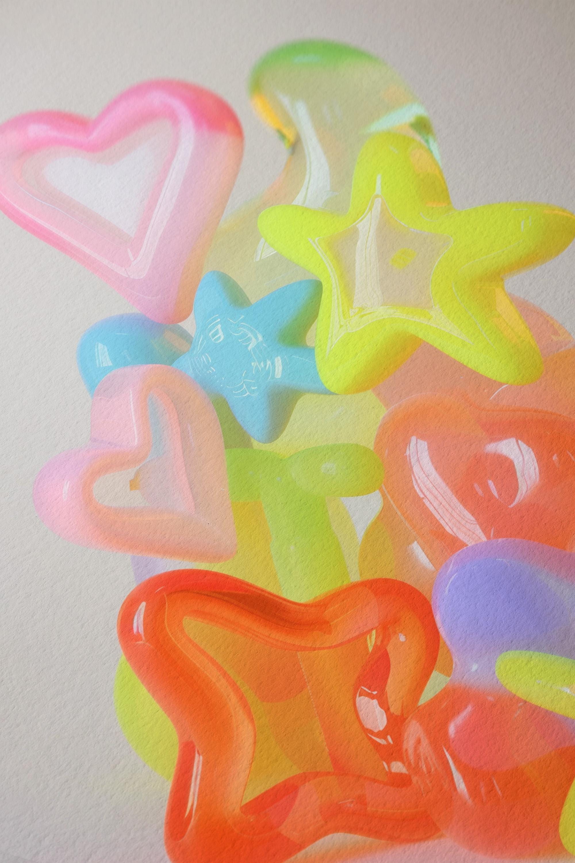 Colorful Kitsch Balloon Art Print, Y2K Pop Wall Art, Cute Teen Room Decor, Vibrant Aesthetic Poster