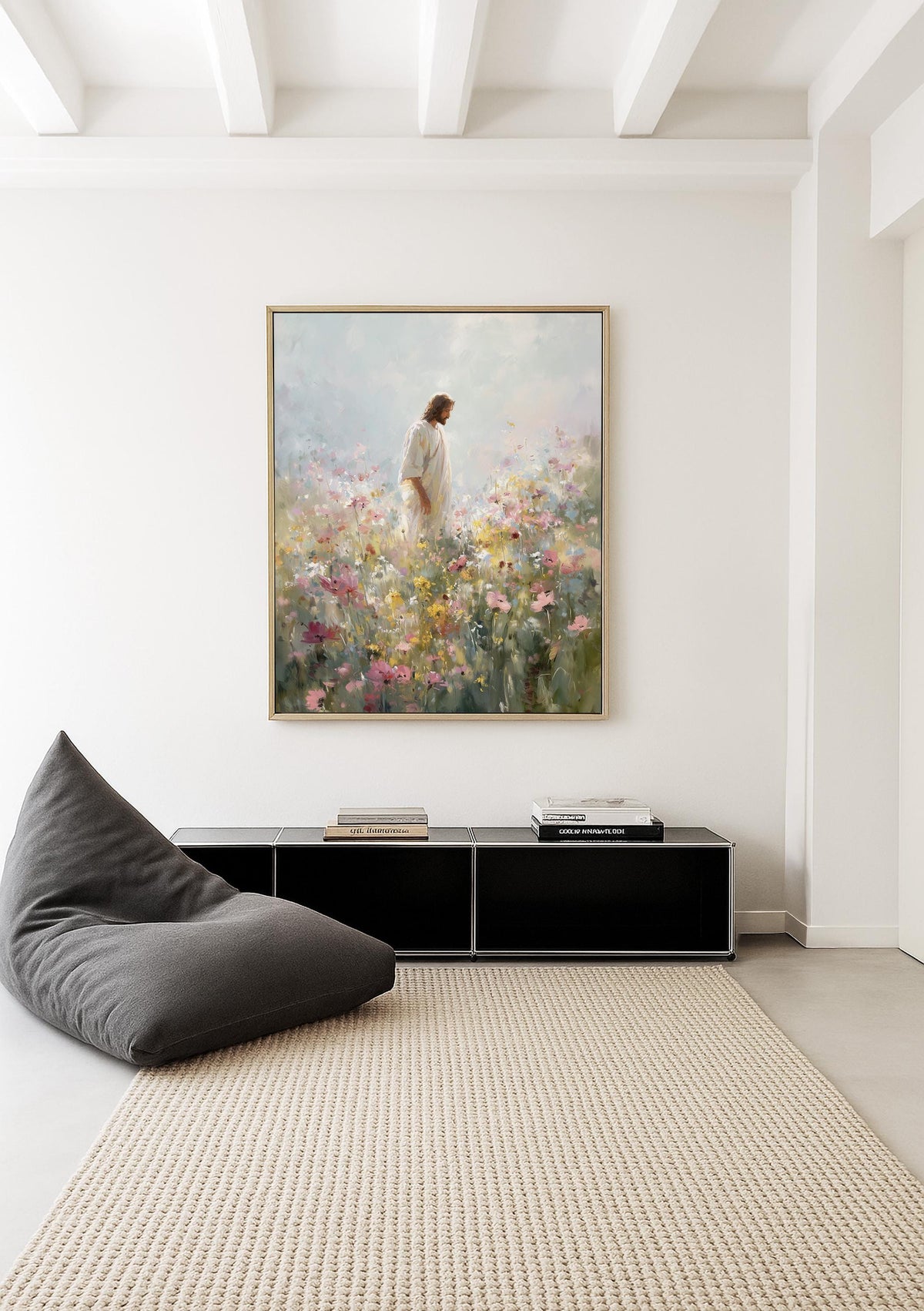 Jesus in Wildflower Field Print, Christian Wall Art, Faith Inspired Floral Painting, Bible Decor Printable Wall Art