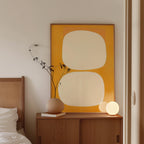 Mid Century Abstract Print, Warm Yellow Organic Shapes, Scandinavian Wall Decor