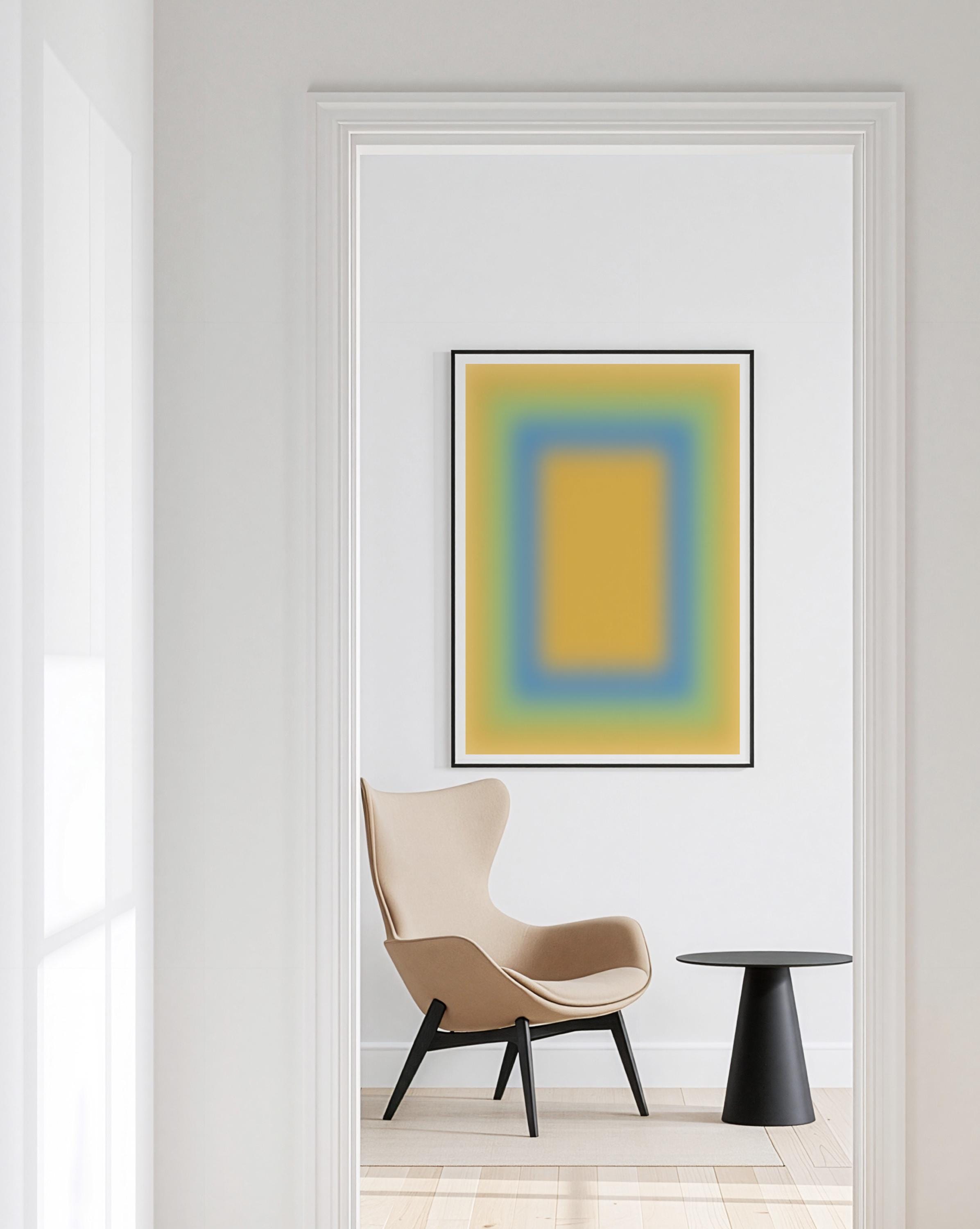 Yellow Gradient Art Print, Blue Green Abstract Poster, Soft Modern Wall Decor