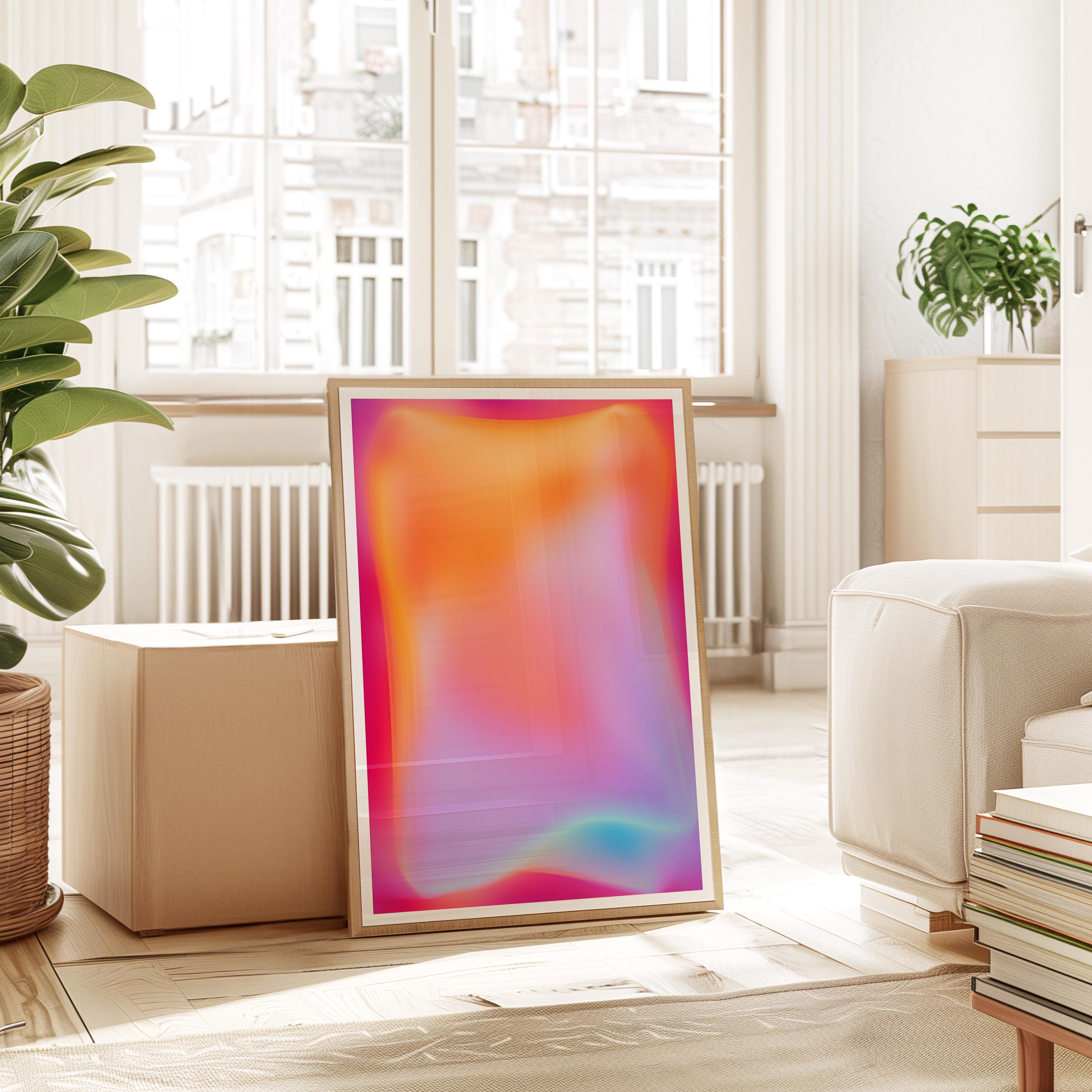 Neon Gradient Abstract Wall Art Printable, Glow Liquid Shape Poster, Vaporwave Aesthetic Futuristic Color Art