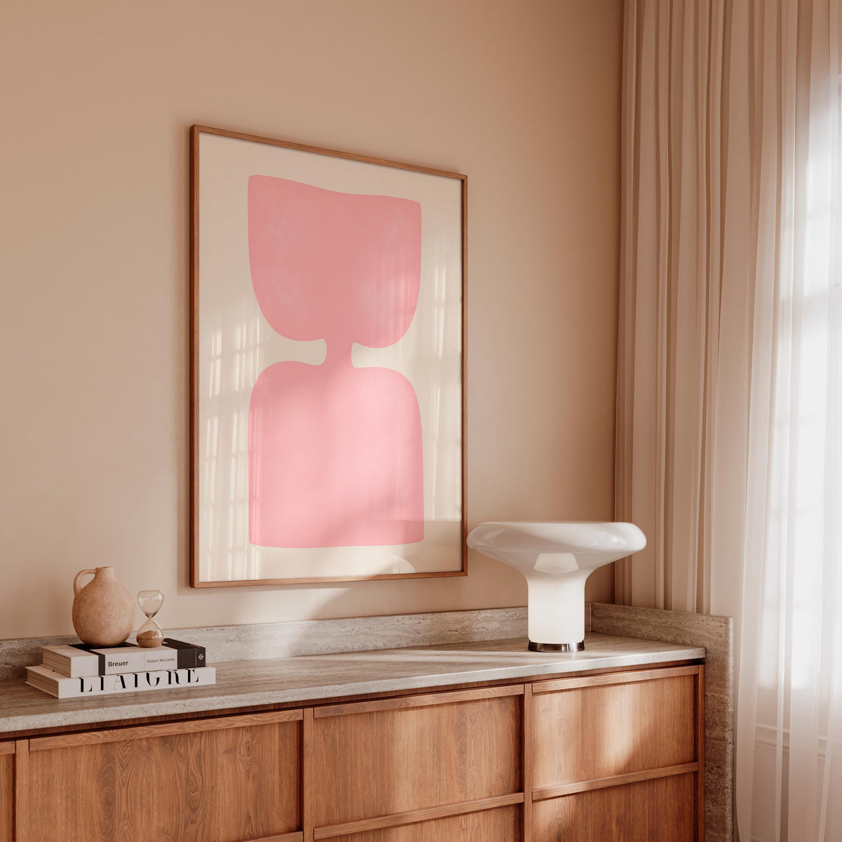 Pink Abstract Art Print, Minimalist Shape Poster, Soft Modern Wall Decor