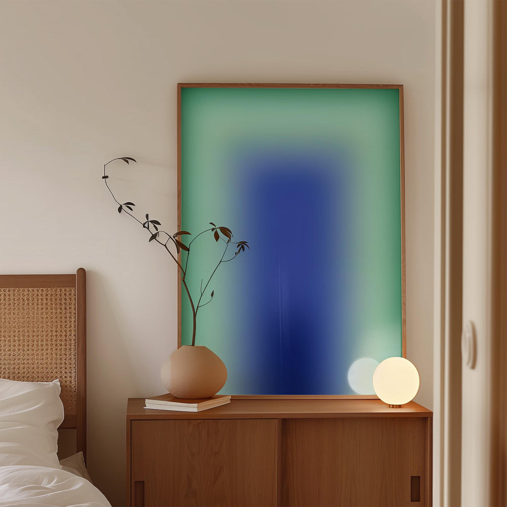 Blue Green Wall Art Print, Aqua Gradient Abstract Poster, Modern Room Decor