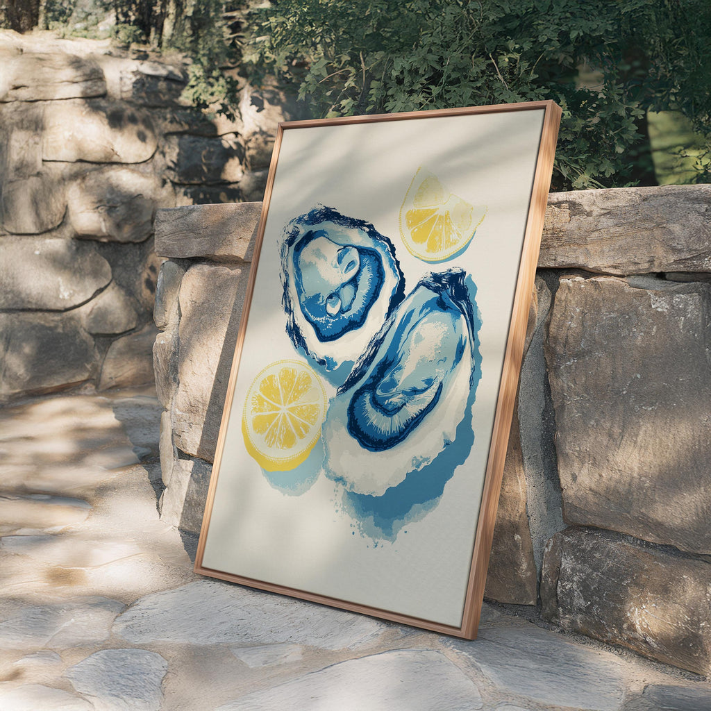Oyster Wall Art Print, Lemon Seafood Poster, Coastal Kitchen Decor