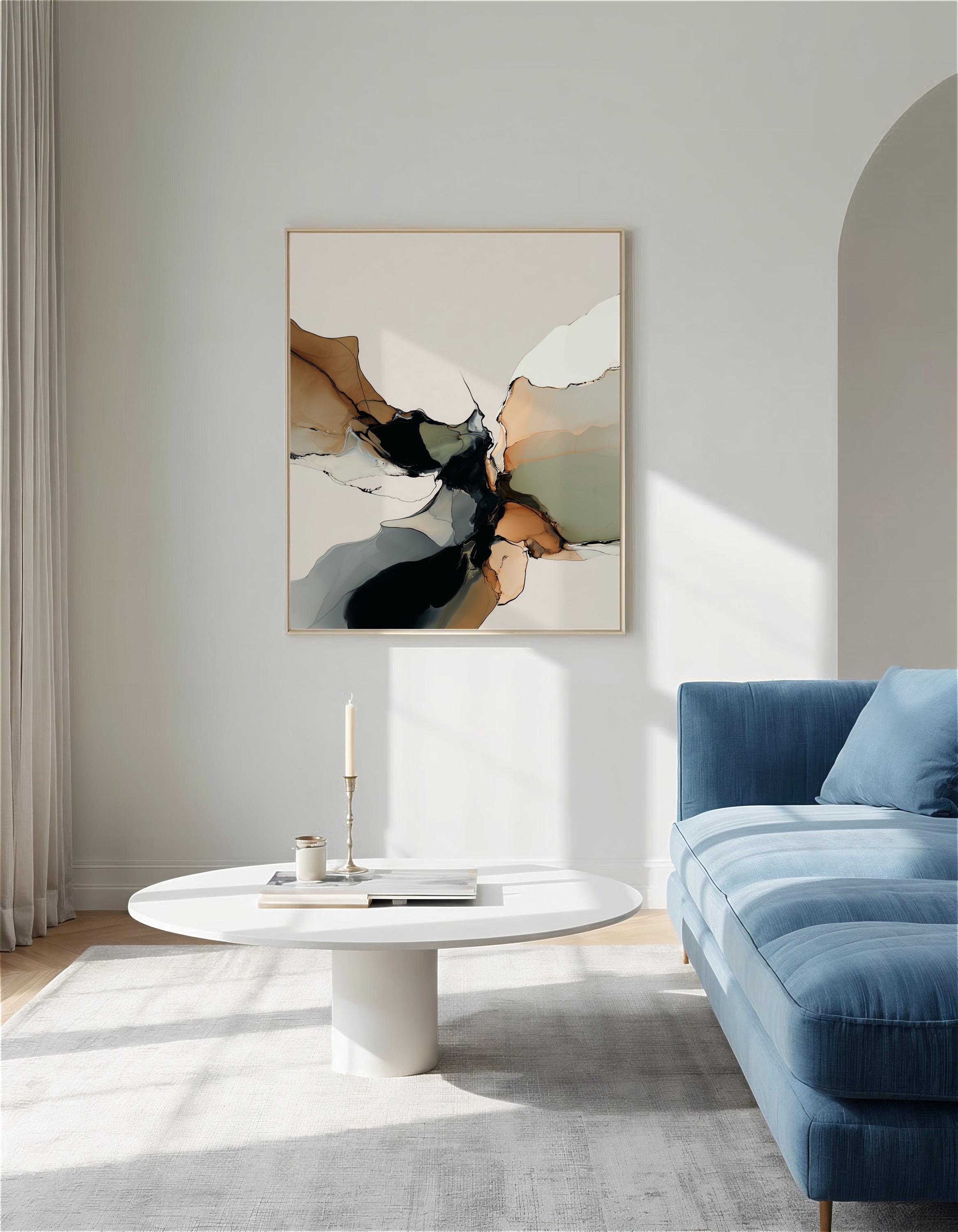 Fluid Abstract Art Print, Neutral Ink Painting, Modern Earth Tone Decor