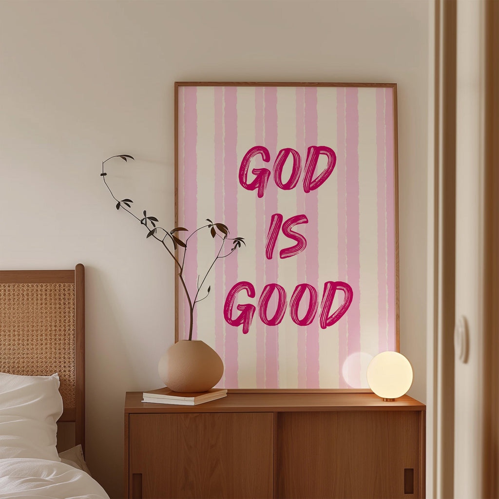 God Is Good Print, Christian Wall Art, Pink Faith Poster