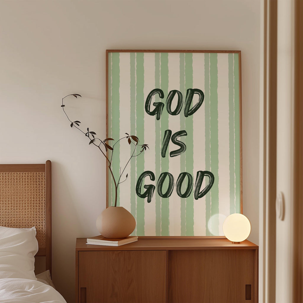 God Is Good Print, Christian Wall Art, Sage Green Faith Poster