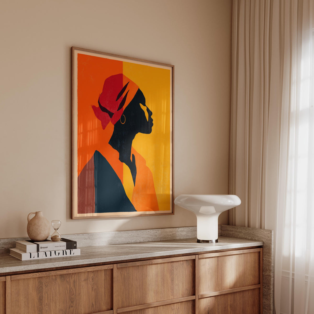 African American Art Print, Black Woman Silhouette, Orange Poster