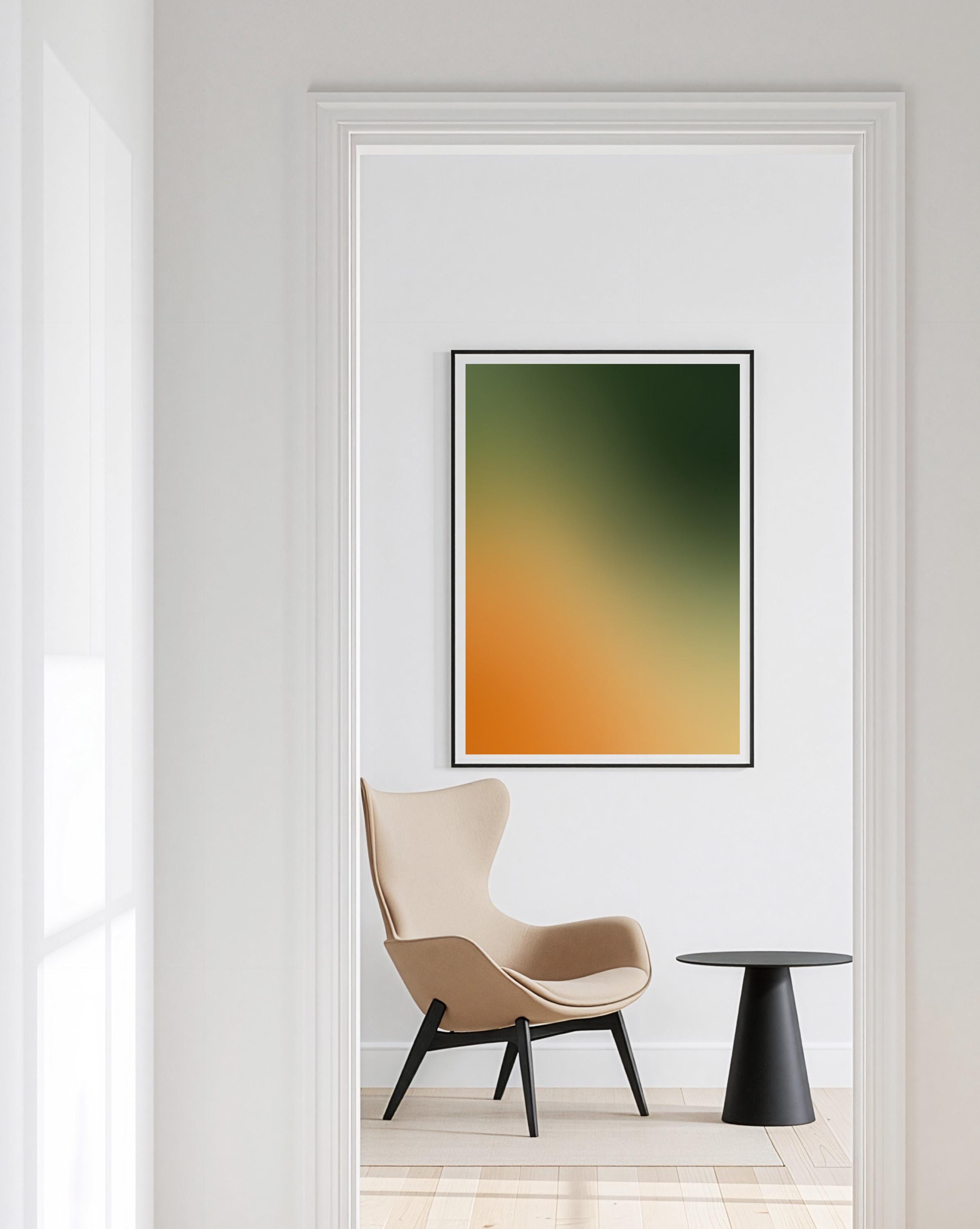 Green Orange Gradient Abstract Wall Art Printable, Modern Bedroom Office Decor, Minimalist Color Field Poster