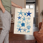 Starfish Wall Art Print, Blue Seashell Poster, Coastal Bathroom Decor