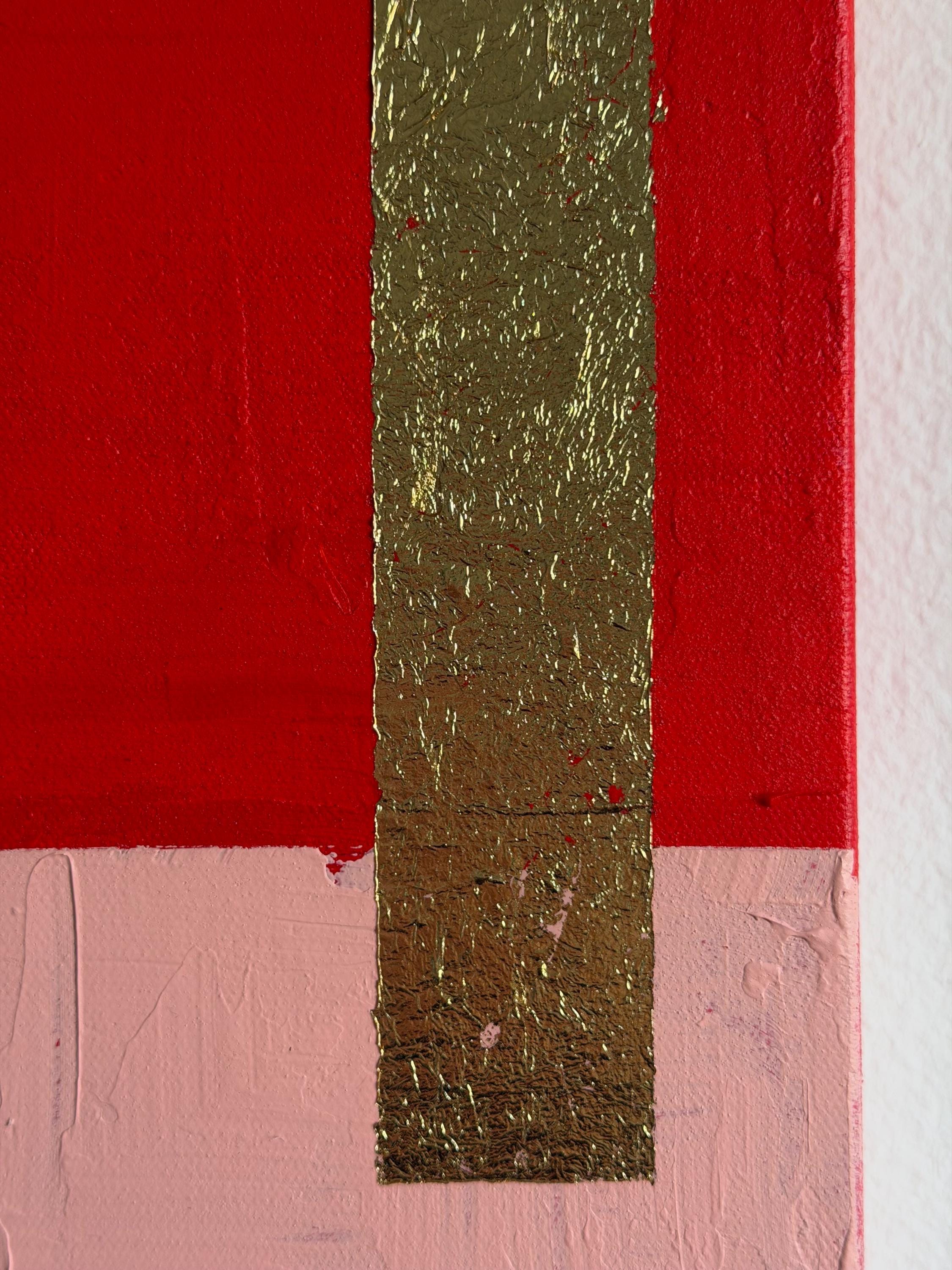 Red Pink Abstract Painting with Gold Leaf, Bold Modern Canvas Art, Color Block Wall Decor, Large Statement Artwork 24x30, Original Painting