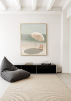 Beach Umbrella Art Print, Calm Ocean Poster, Neutral Seaside Wall Decor