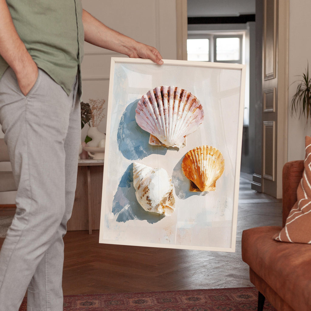 Seashell Wall Art Print, Scallop Shell Poster, Neutral Coastal Bathroom Decor