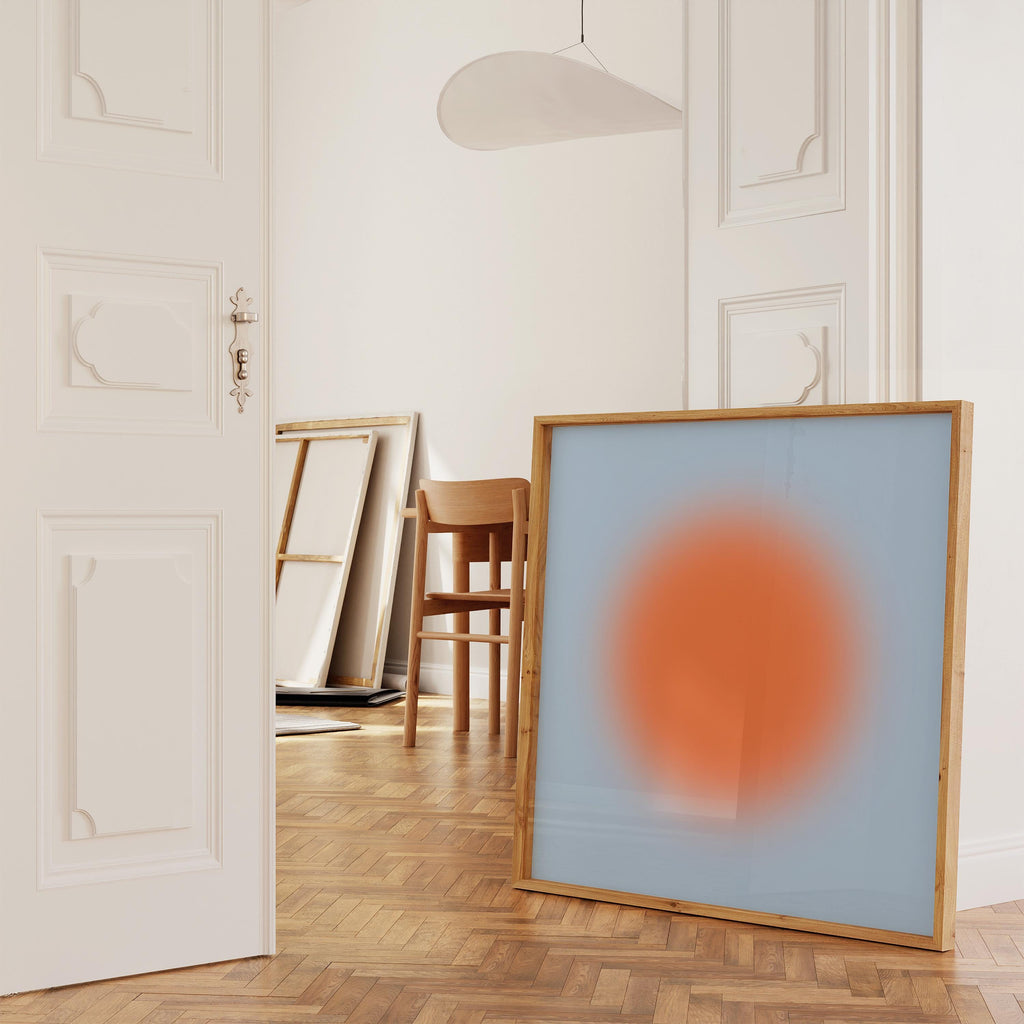Orange Blue Abstract Art Print, Modern Gradient Sun Artwork, Minimal Contemporary Wall Decor Print