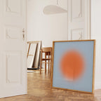 Orange Blue Abstract Art Print, Modern Gradient Sun Artwork, Minimal Contemporary Wall Decor Print