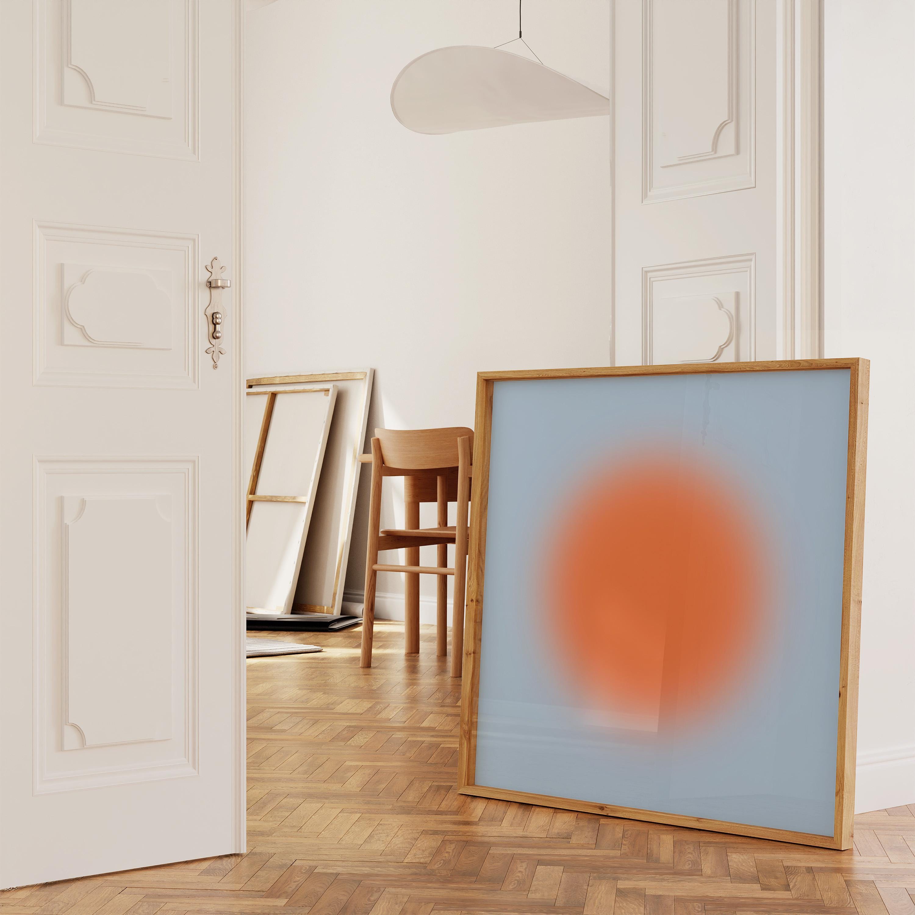 Orange Blue Abstract Art Print, Modern Gradient Sun Artwork, Minimal Contemporary Wall Decor Print