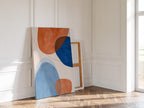 Orange Blue Abstract Art Print, Mid Century Modern Geometric Wall Decor