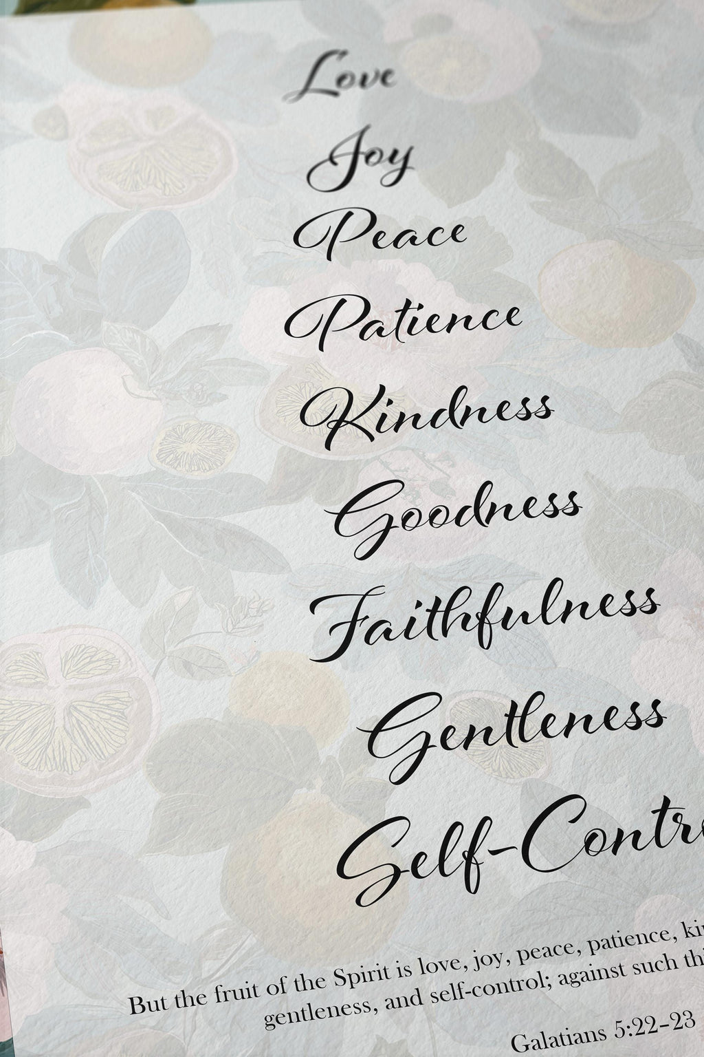 Fruit of the Spirit Wall Art Print, Floral Christian Decor, Galatians Poster