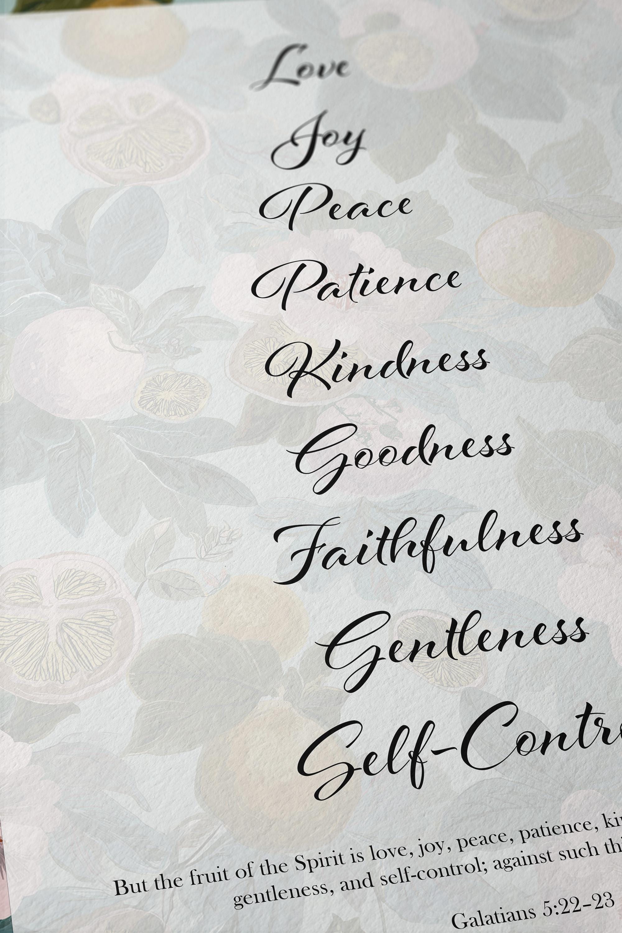 Fruit of the Spirit Wall Art Print, Floral Christian Decor, Galatians Poster