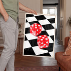 Funky Dice Wall Art, Retro Checkerboard Print, Red Pop Art Poster, Digital Download