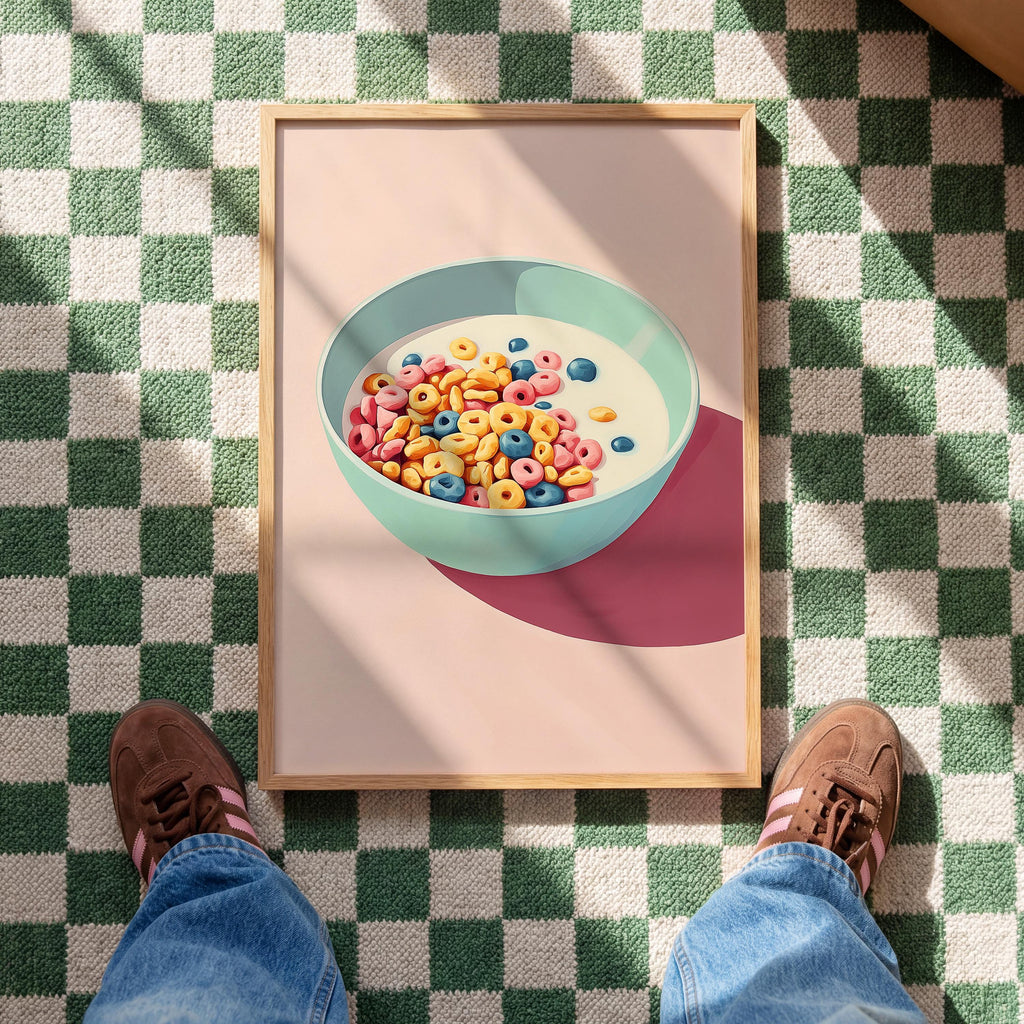Cereal Wall Art Print, Colorful Breakfast Poster, Pastel Kitchen Decor