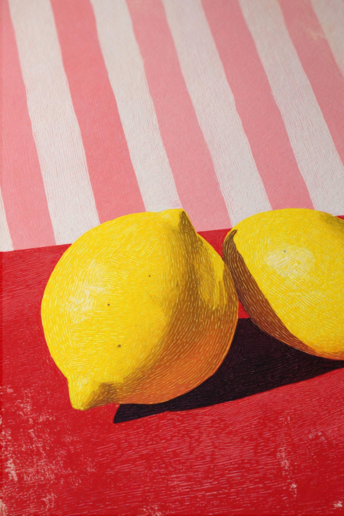 Lemon Wall Art Print, Kitchen Decor Lemon Art, Red Pink Still Life, Fruit Illustration, Modern Kitchen Wall Decor