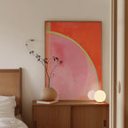 Mid Century Abstract Print, Coral Pink Geometric Line Art, Modern Wall Decor