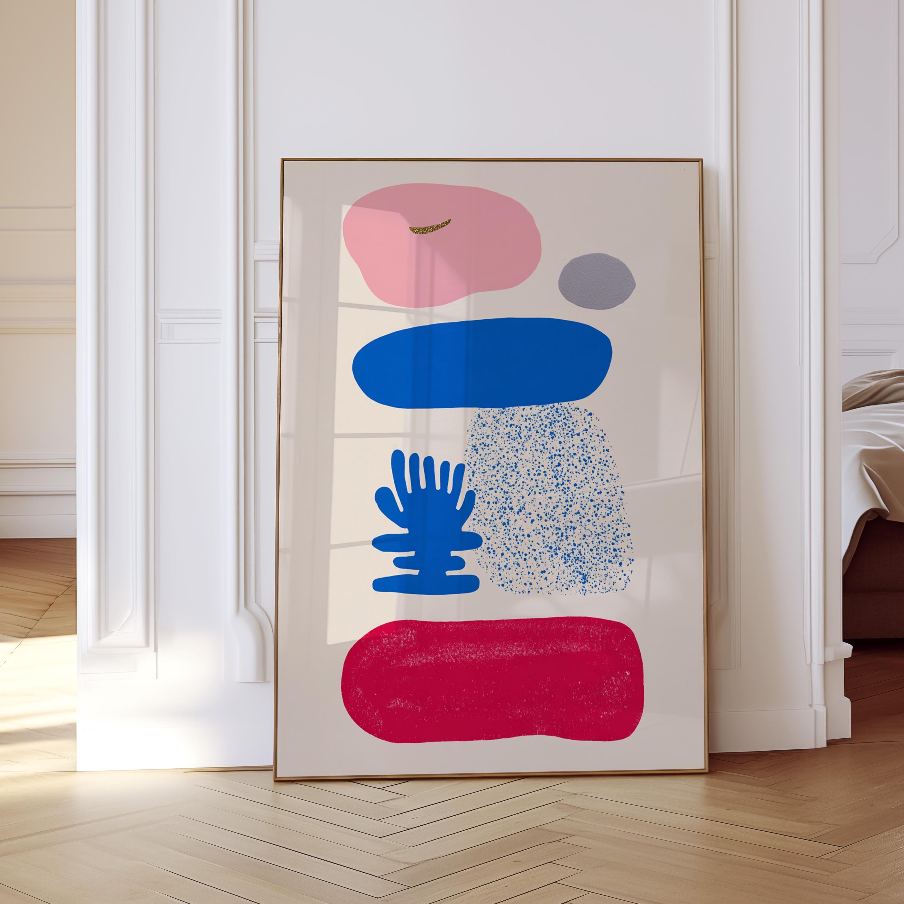 Abstract Organic Shapes Wall Art, Mid Century Colorful Print, Geometric Nordic Decor