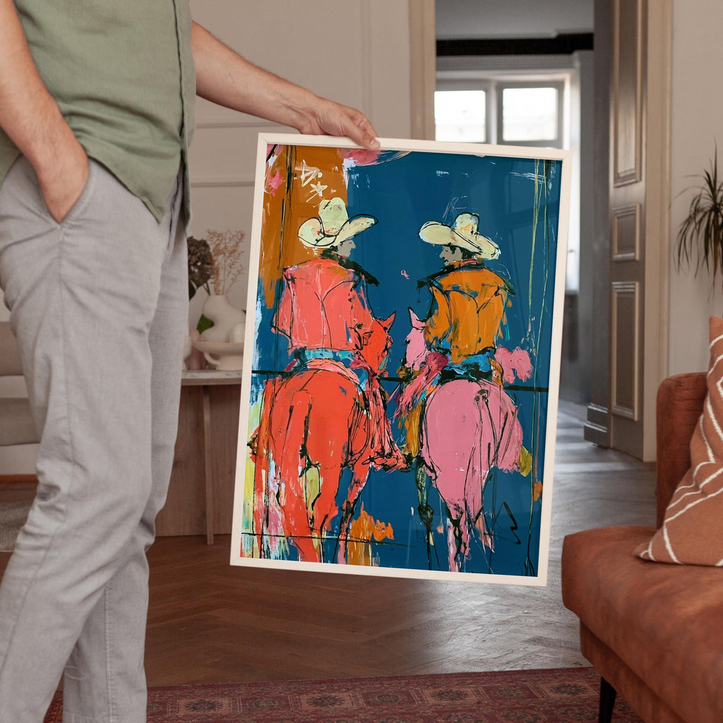 Cowboy Rider Art Print, Western Horse Wall Decor, Modern Rodeo Poster