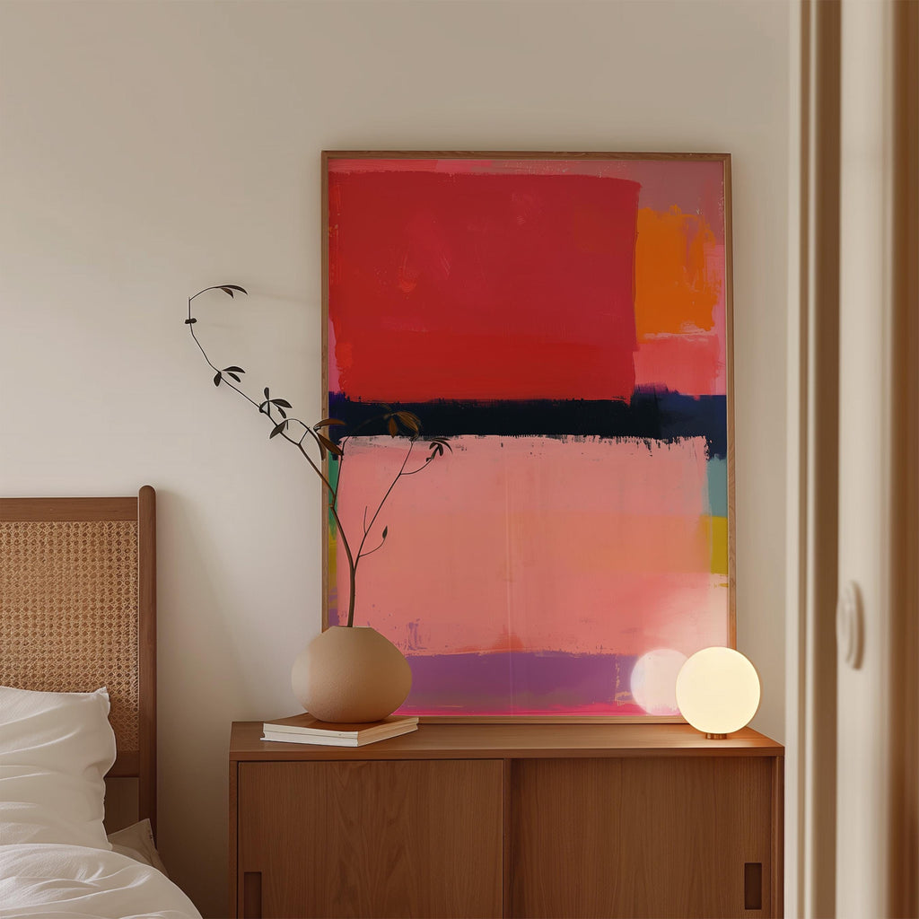 Abstract Color Block Painting Print, Pink Red Textured Brush Stroke Art, Modern Wall Decor