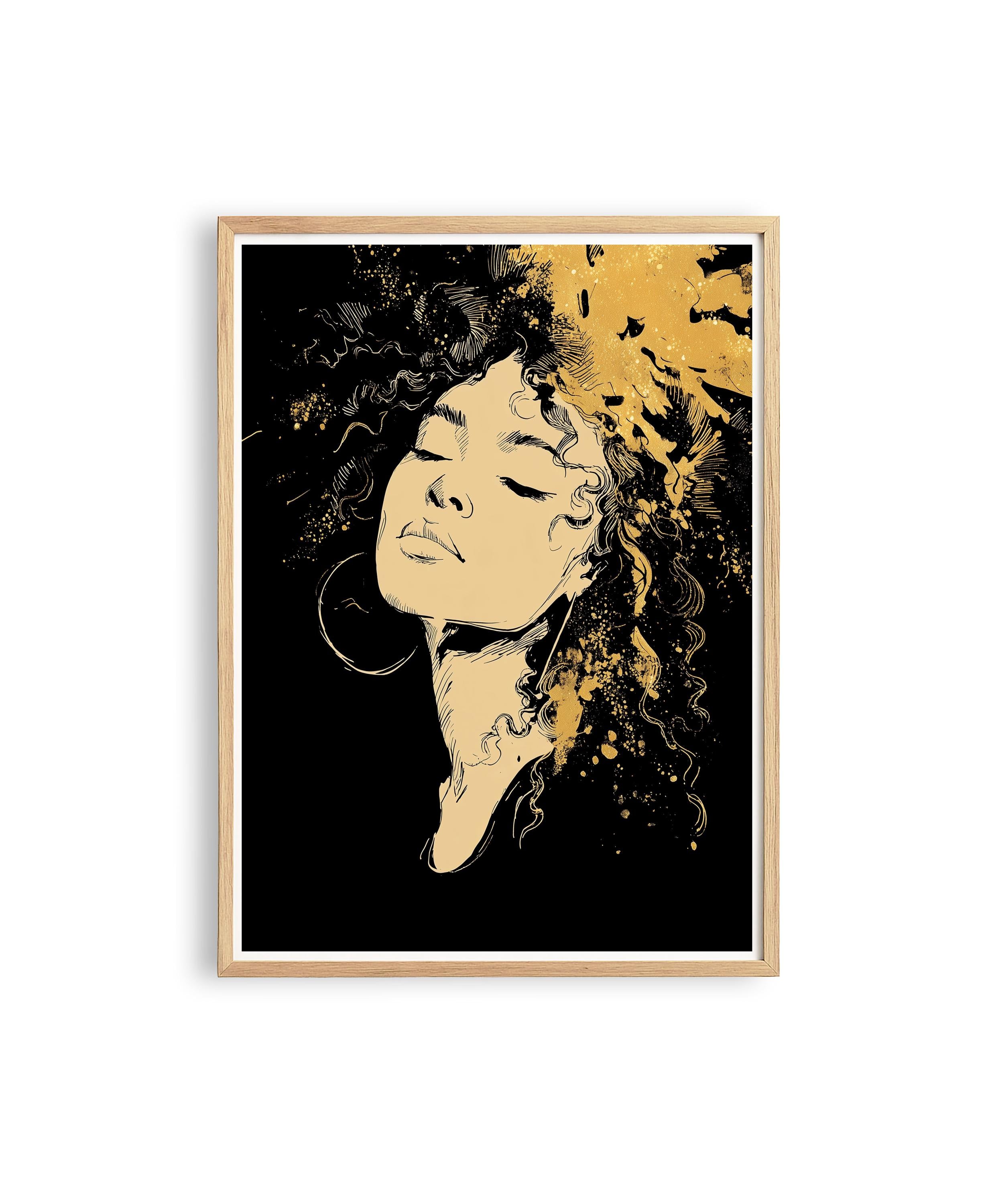 Black Gold Art Print, Woman Portrait Wall Art, Modern Afrocentric Decor