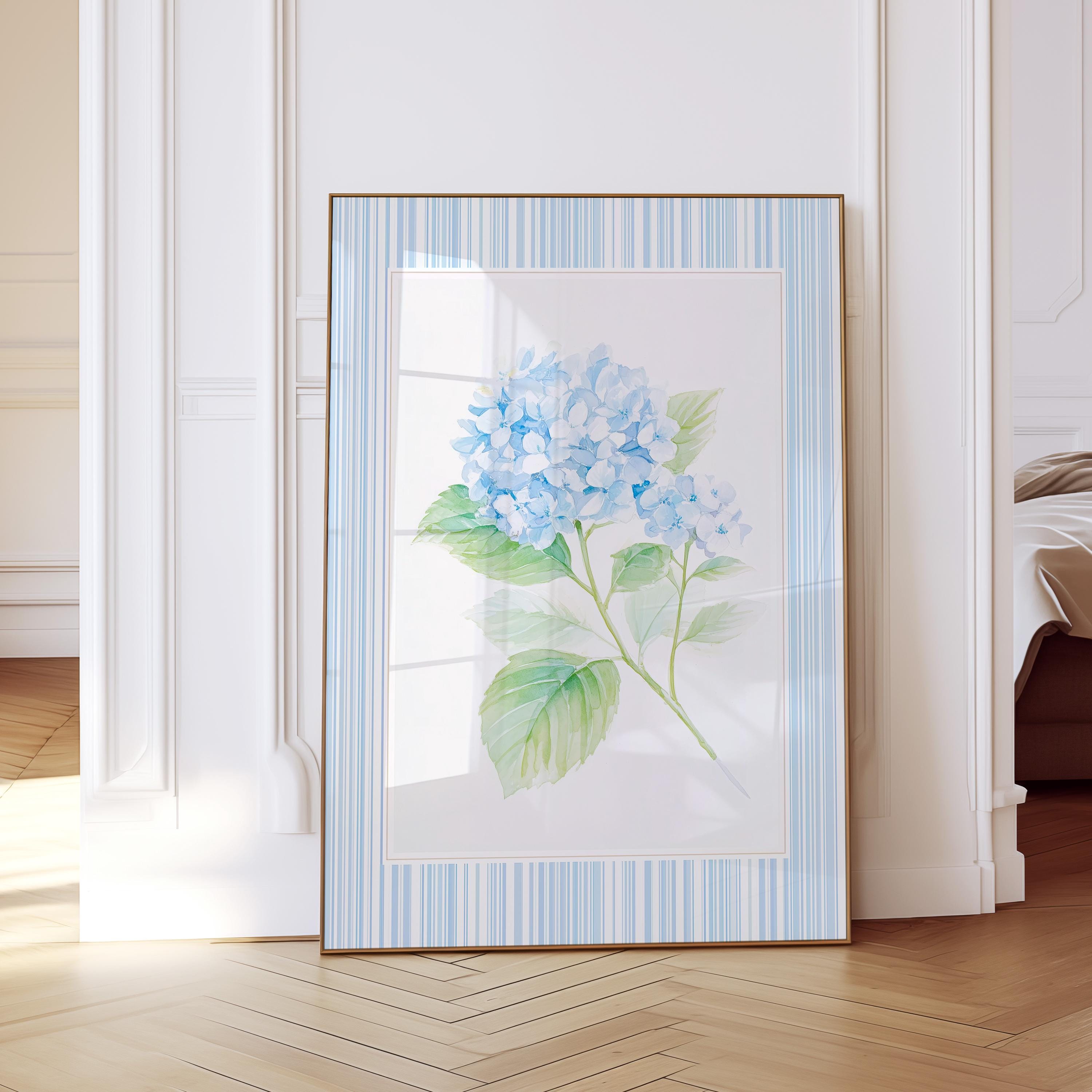 Watercolor Hydrangea Wall Art, Soft Blue Floral Print for Bedroom Decor