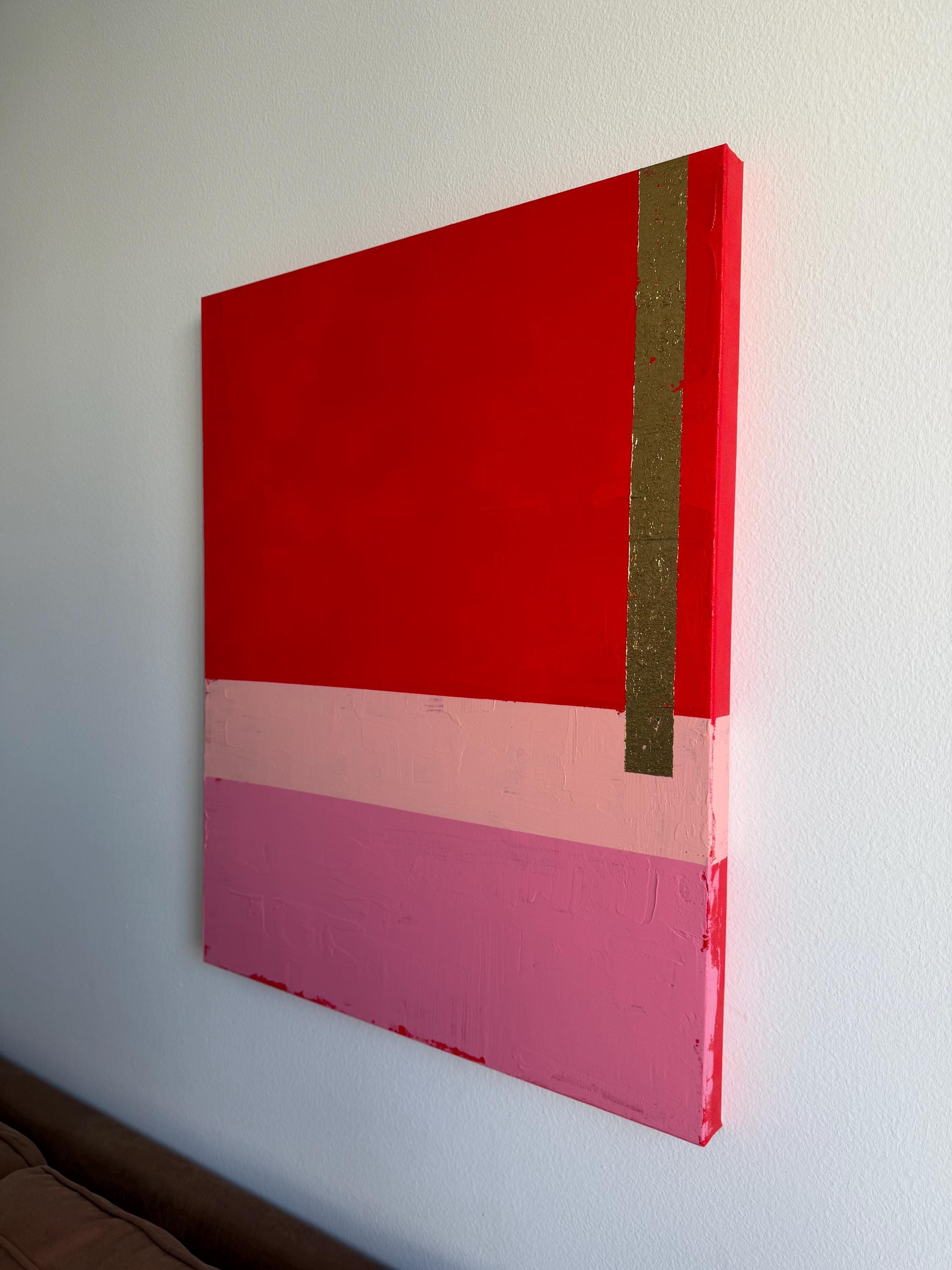 Red Pink Abstract Painting with Gold Leaf, Bold Modern Canvas Art, Color Block Wall Decor, Large Statement Artwork 24x30, Original Painting