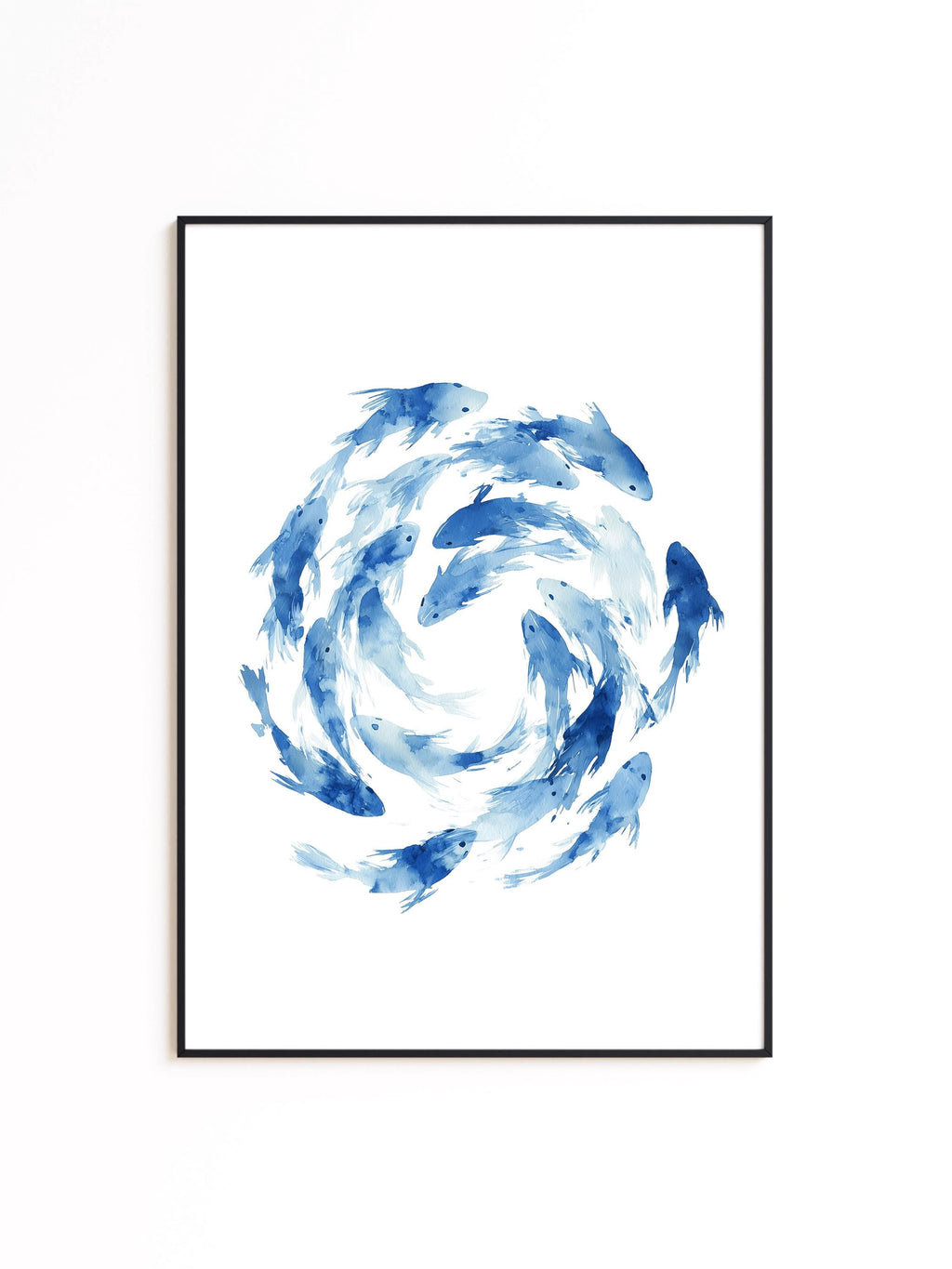 Fish Wall Art Print, Blue Watercolor Fish Poster, Coastal Bathroom Decor