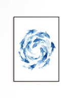 Fish Wall Art Print, Blue Watercolor Fish Poster, Coastal Bathroom Decor