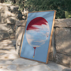 Crimson Circle Abstract Print, Blue Drip Painting Poster, Modern Geometric Canvas Decor