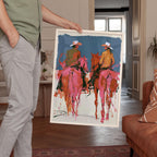 Western Wall Art Print, Cowboy Horse Poster, Modern Ranch Decor, Pink Rodeo Artwork Print