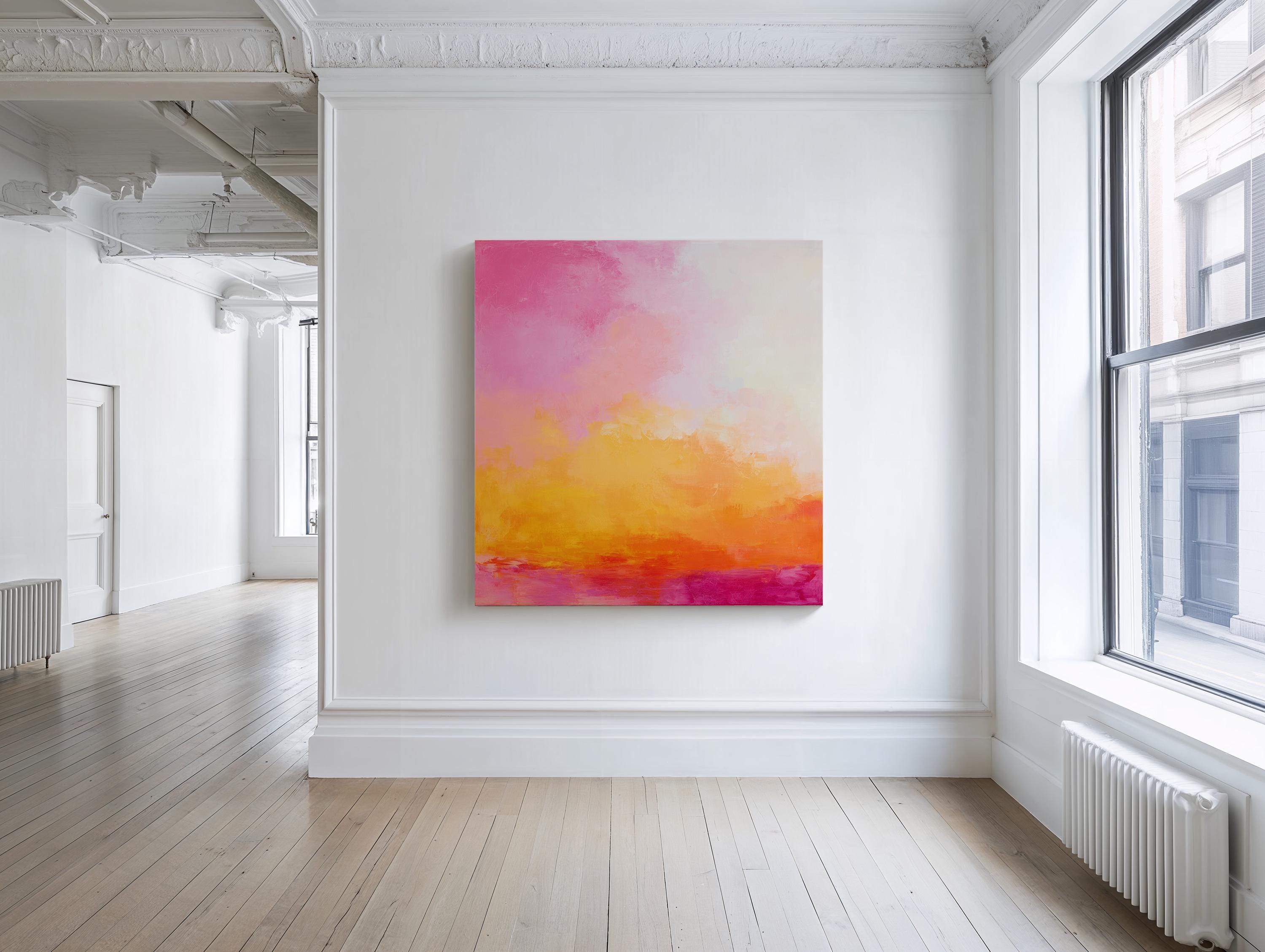 Pink Orange Abstract Sunset Art Print, Modern Landscape Painting, Warm Contemporary Artwork