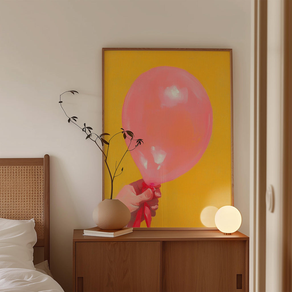 Pink Balloon Pop Art Print, Birthday Celebration Wall Art (Digital Download)
