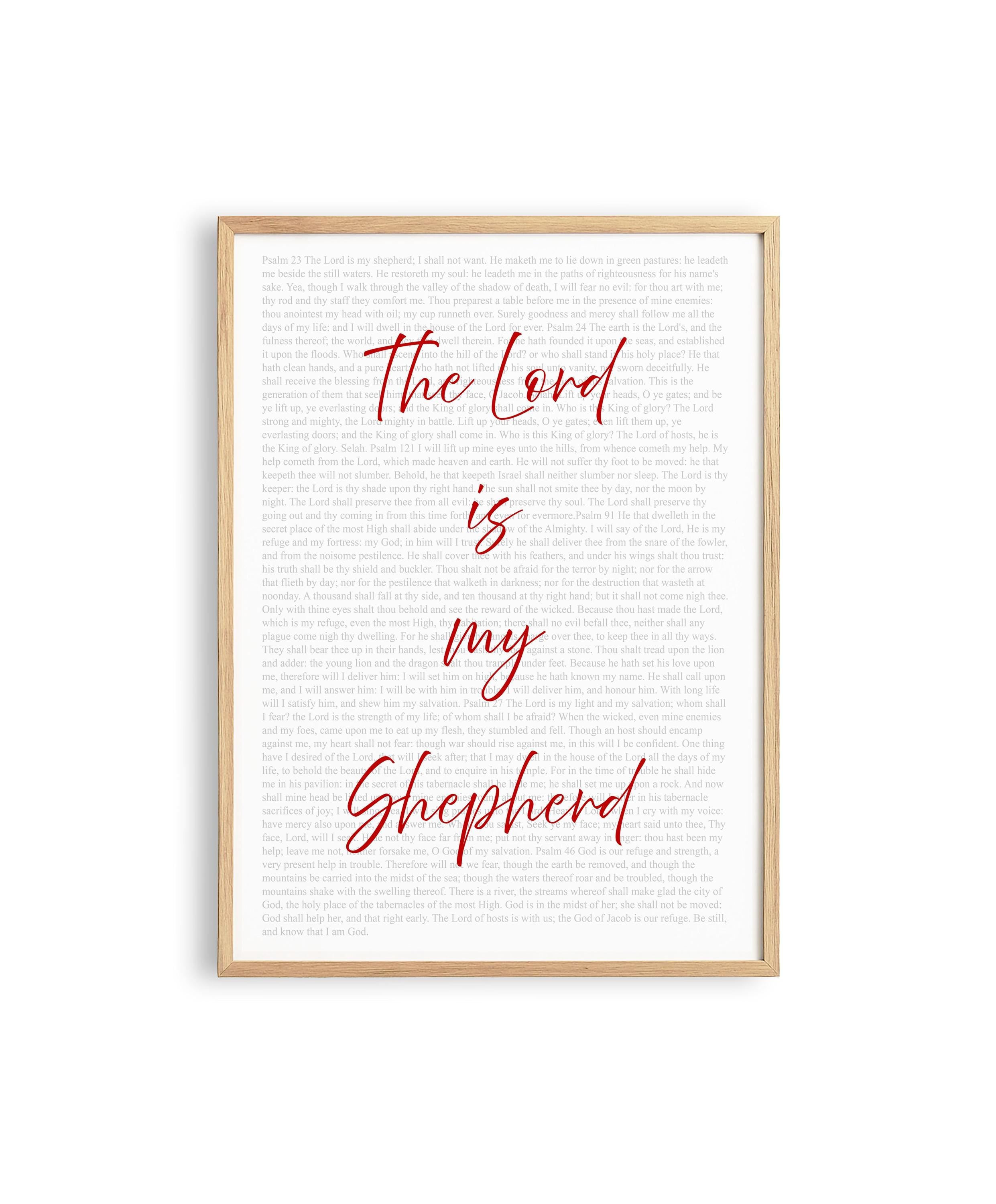 Psalm 23 Print, The Lord Is My Shepherd Wall Art, Christian Bible Verse Decor