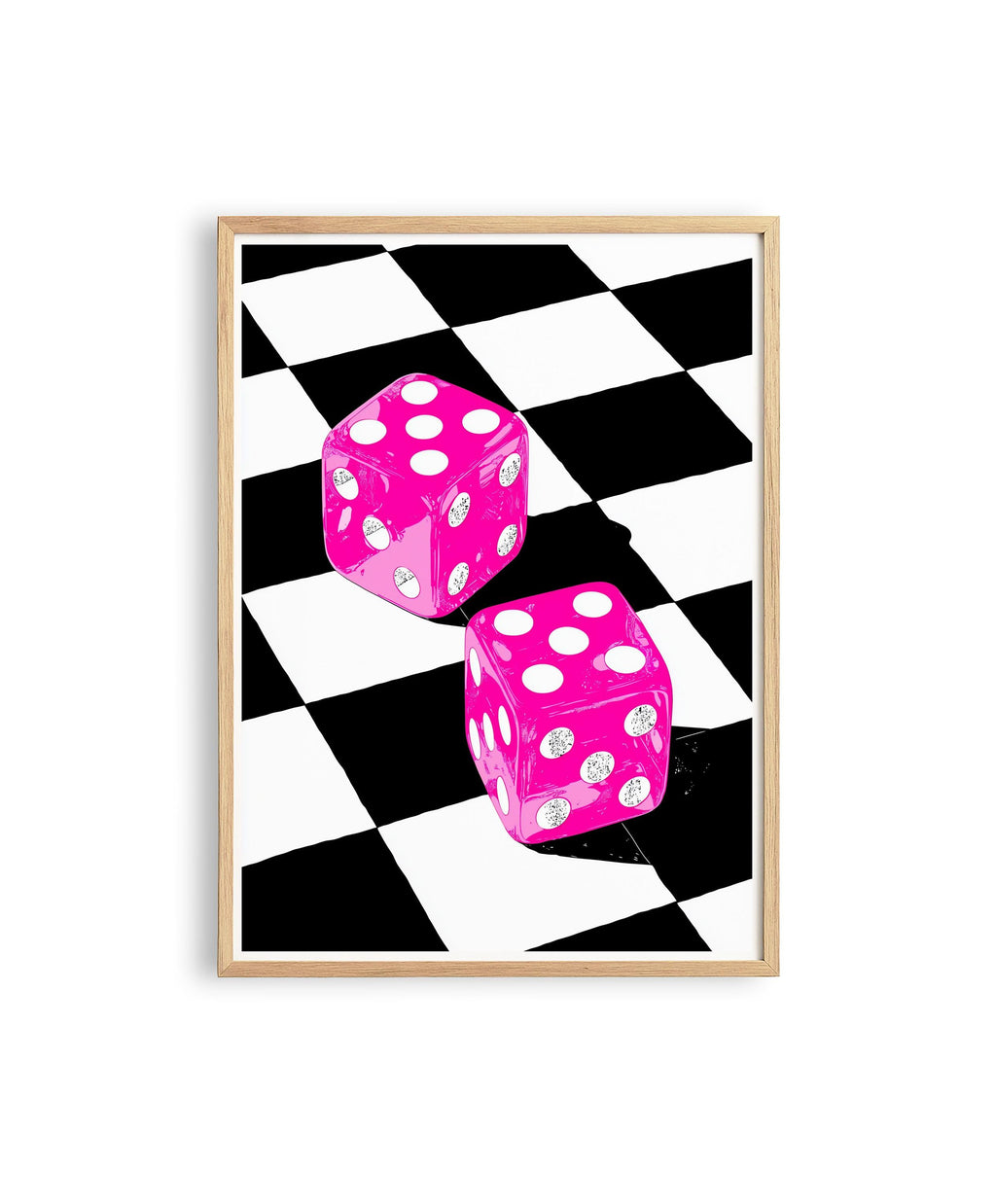 Pink Dice Pop Art Print, Retro Checkerboard Statement Artwork